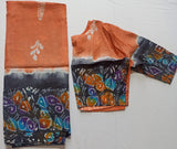 Raw Silk Batik Saree with stitched blouse