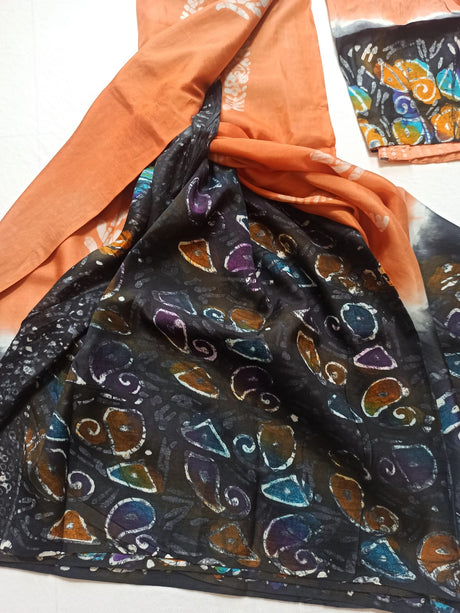 Raw Silk Batik Saree with stitched blouse