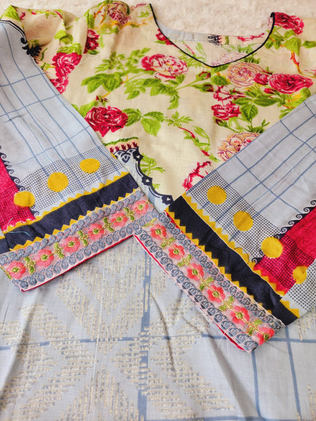 Indian Cotton Stitched Embroidery Suit Ready To Ship