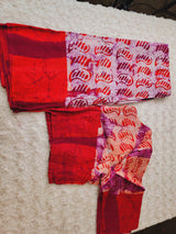Raw Silk Batik Saree with stitched blouse