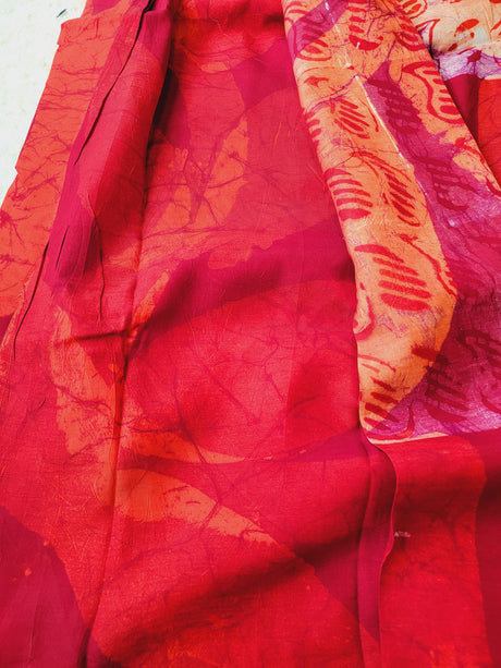 Raw Silk Batik Saree with stitched blouse