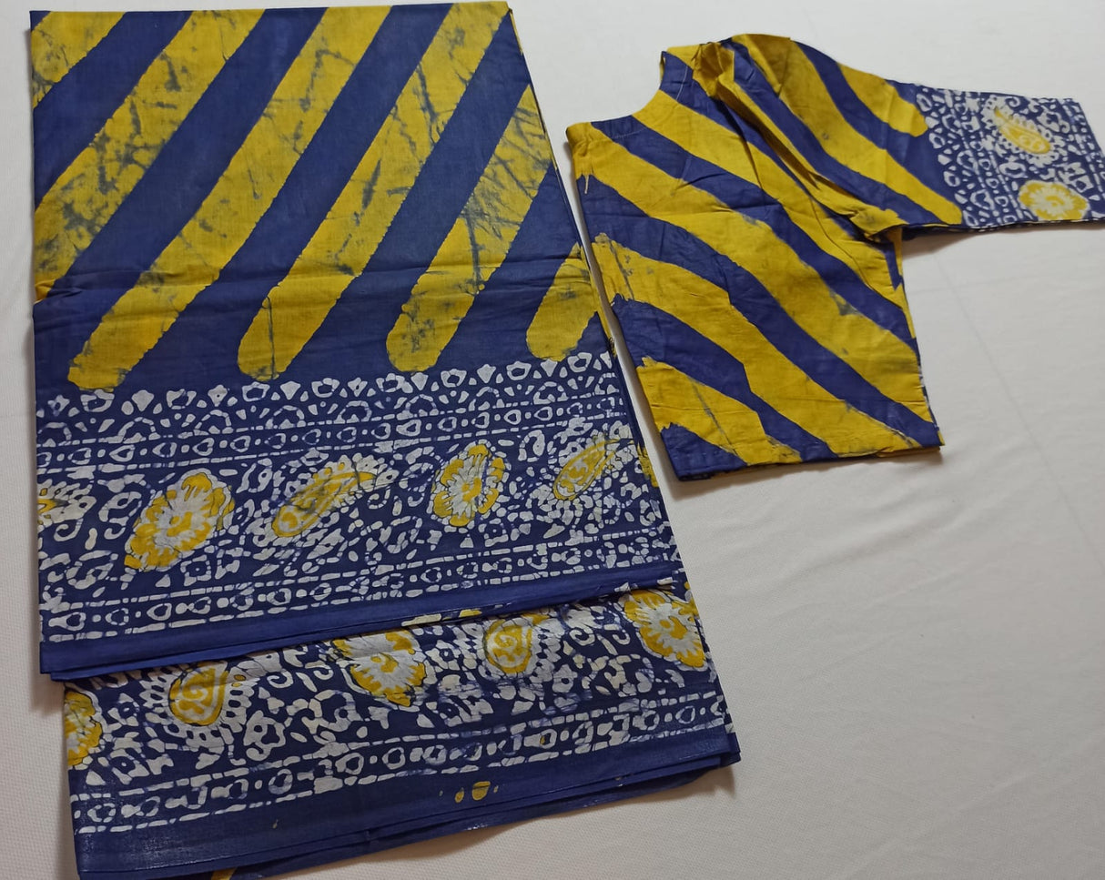 Cotton batik saree with stiched blouse