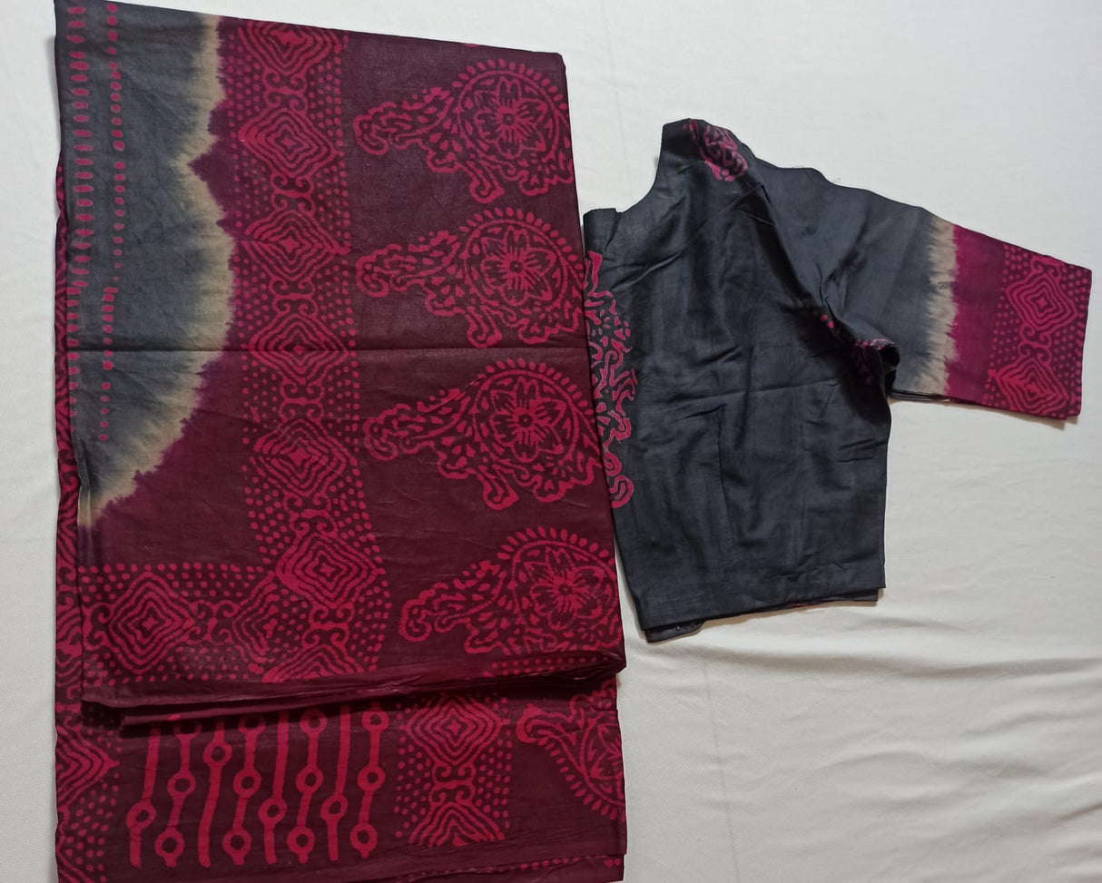 Cotton batik saree with stiched blouse