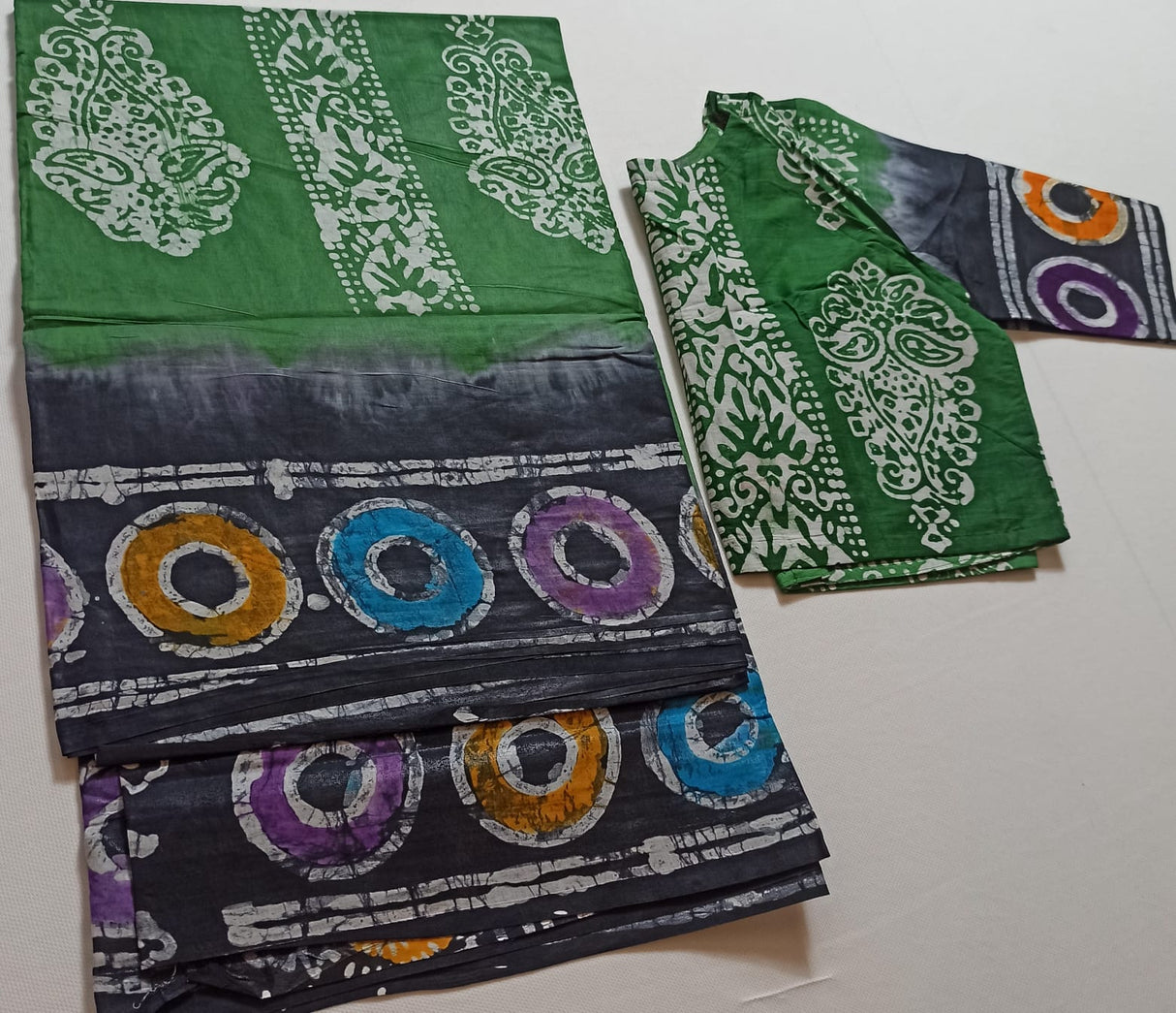 Cotton batik saree with stiched blouse