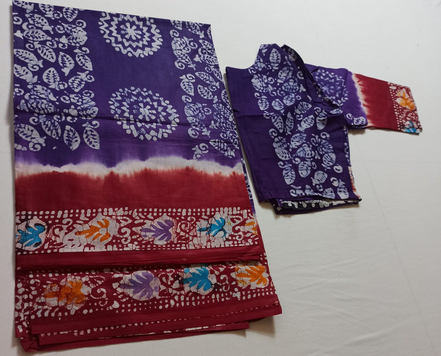 Cotton batik saree with stiched blouse