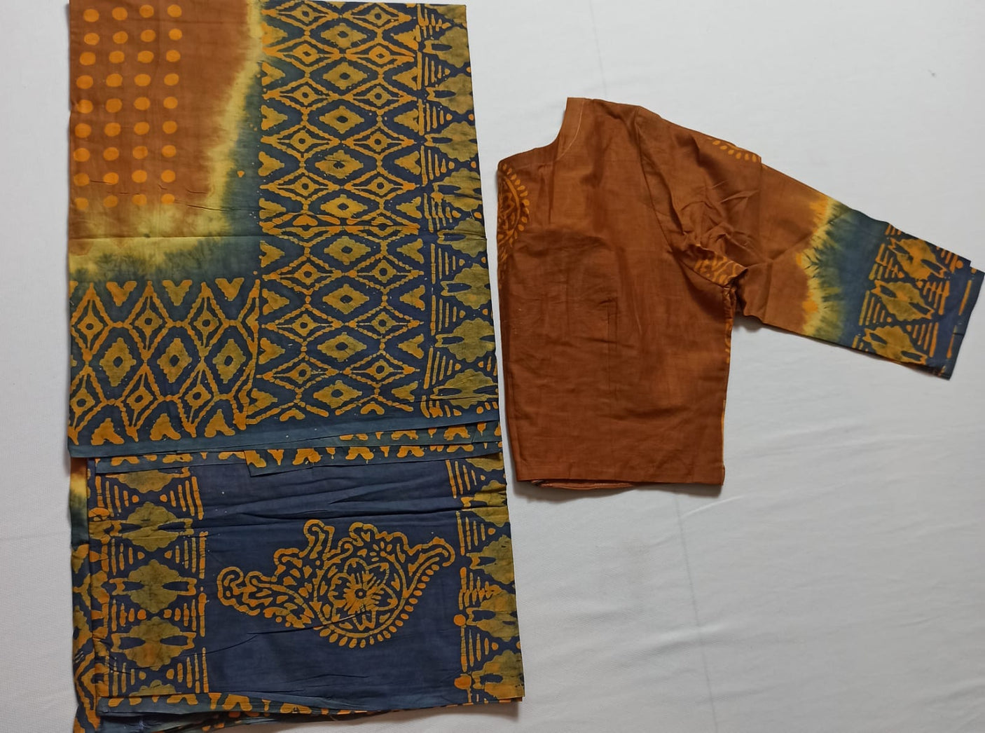 Cotton batik saree with stiched blouse