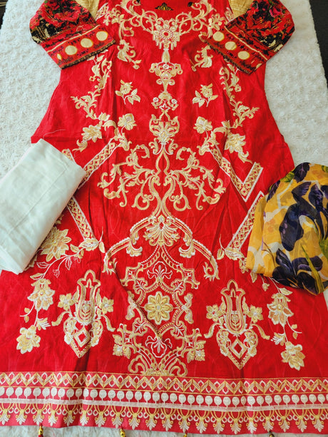 Indian Cotton Stitched Embroidery Suit Ready To Ship