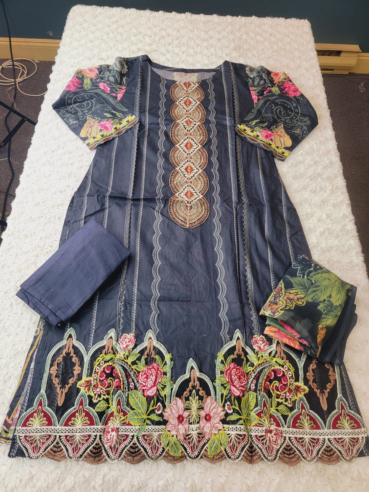 Indian Cotton Embroidered Suit Ready To Ship