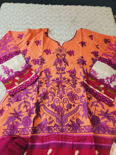 Pakistani linen Embroidered Salwar kameez Ready To Ship