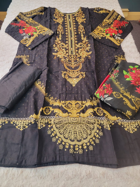 Pakistani linen Embroidered Salwar kameez Ready To Ship