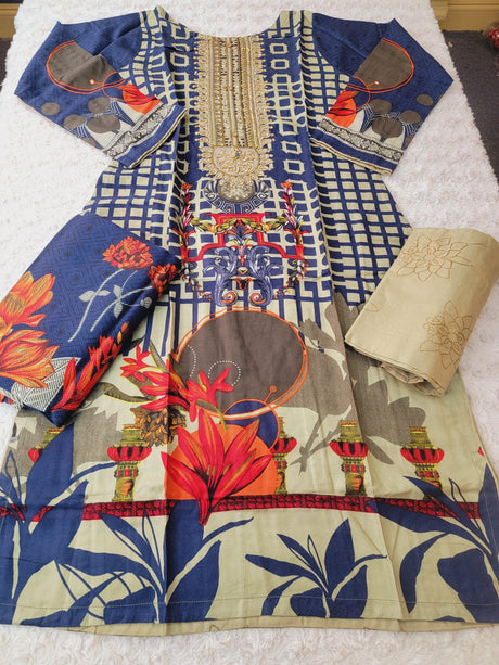 Pakistani linen Embroidered Salwar kameez Ready To Ship