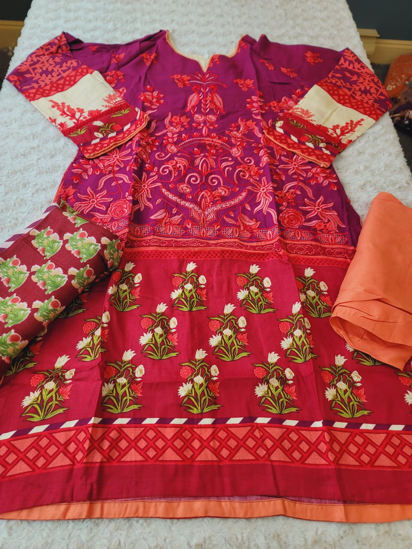 Pakistani linen Embroidered Salwar kameez Ready To Ship