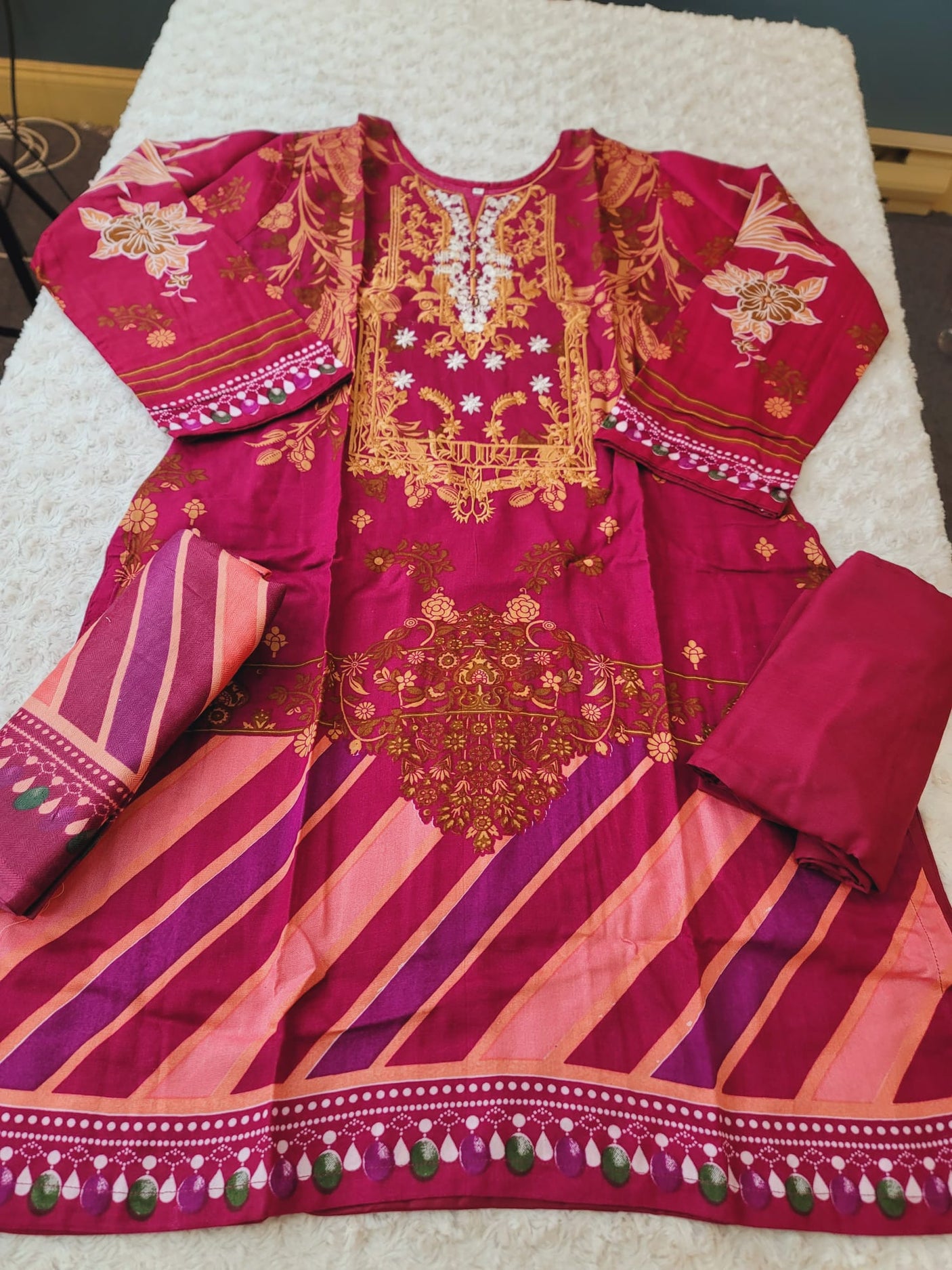 Pakistani linen Embroidered Salwar kameez Ready To Ship