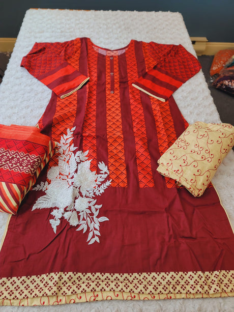 Pakistani linen Embroidered Salwar kameez Ready To Ship