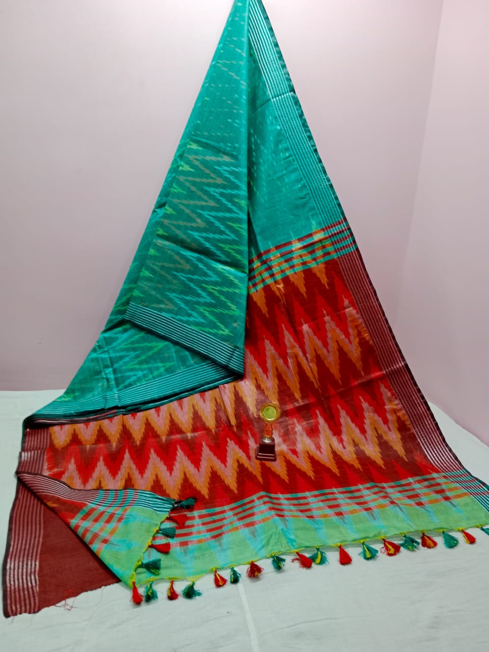 COTTON IKKAT SAREE WITH CONTRAST BLOUSE PIECE