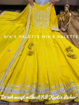 Premium cotton anarkali gown detailed with embroidery on yoke with gota work & heavy tassels  Chiffon dupatta with gota lace & all over gota buti