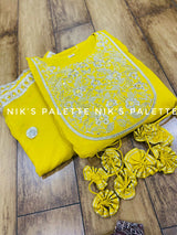 Premium cotton anarkali gown detailed with embroidery on yoke with gota work & heavy tassels  Chiffon dupatta with gota lace & all over gota buti