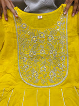 Premium cotton anarkali gown detailed with embroidery on yoke with gota work & heavy tassels  Chiffon dupatta with gota lace & all over gota buti