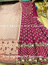 Premium maslin silk Anarkali gown  hand block print with liquid gold   gota detailing on yoke sleeve & flair With cotton doriya dupatta