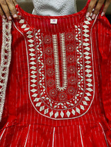 Premium *Lurex cotton* anarkali gown detailed with embroidery on yoke with gota work & heavy tassels  Chiffon dupatta with gota lace & all over gota buti..