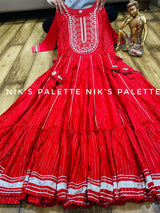 Premium *Lurex cotton* anarkali gown detailed with embroidery on yoke with gota work & heavy tassels  Chiffon dupatta with gota lace & all over gota buti..