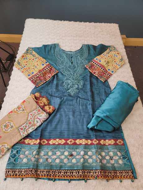 Indian Silk Stitched Embroidery Suit Ready To Ship