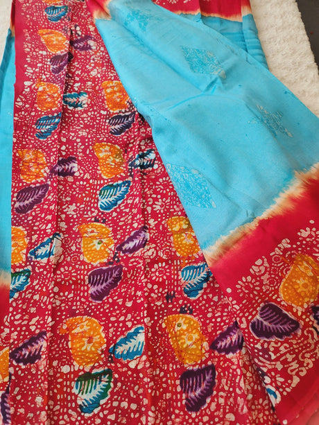 Raw Silk Batik Saree with stitched blouse