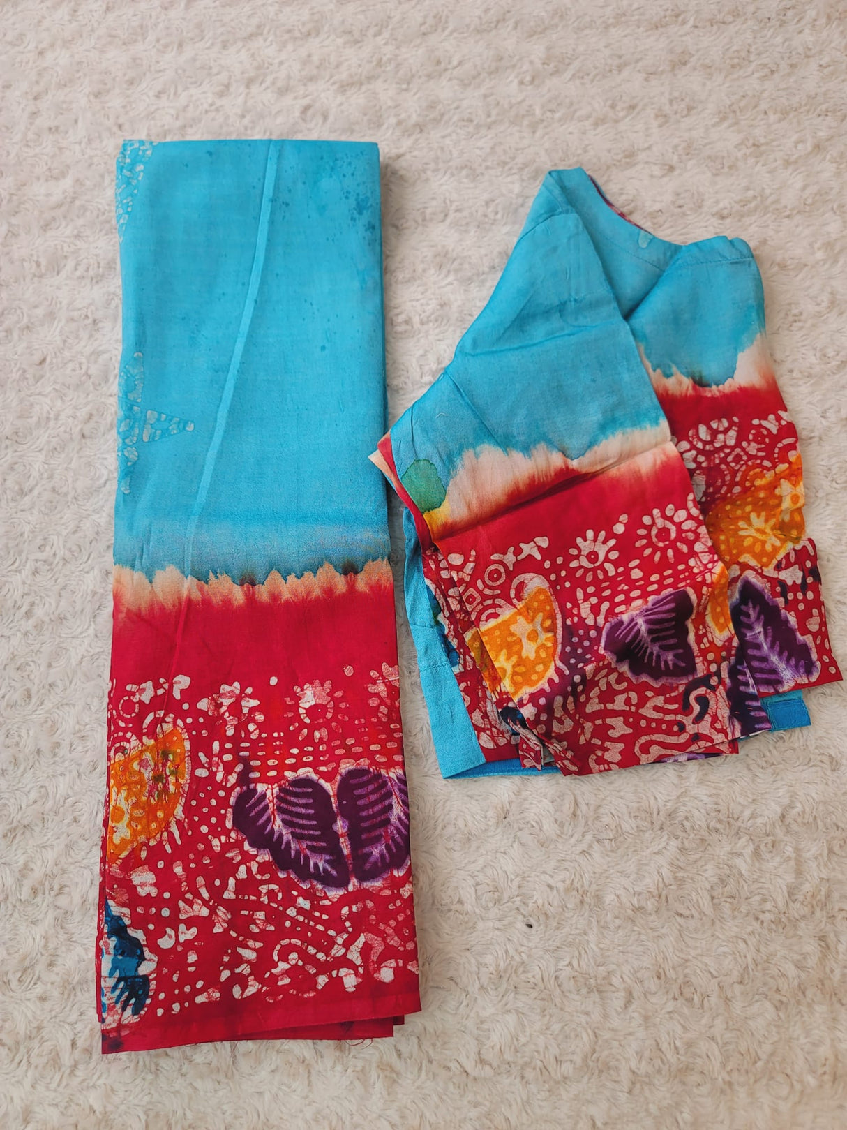 Raw Silk Batik Saree with stitched blouse