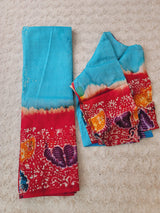 Raw Silk Batik Saree with stitched blouse