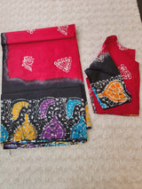 Cotton batik saree with stiched blouse