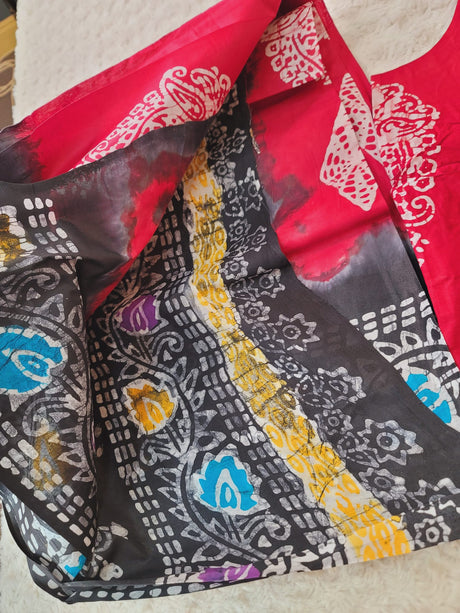 Cotton batik saree with stiched blouse