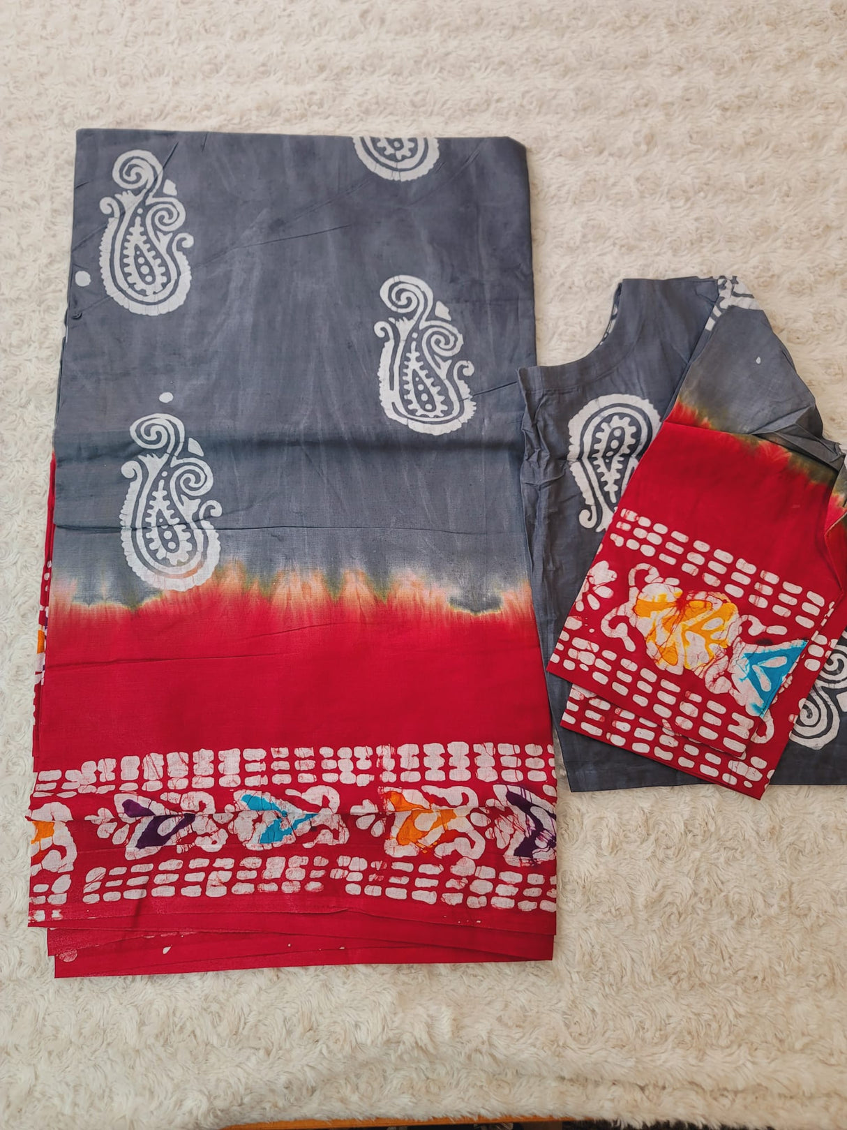 Cotton batik saree with stiched blouse