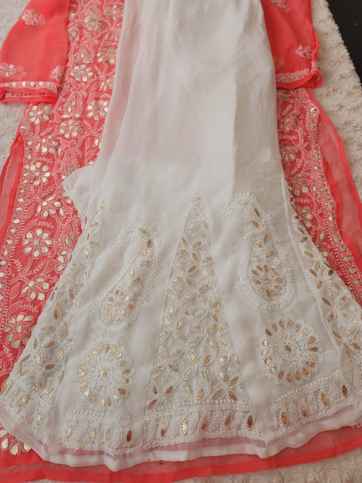 Fine chikankari Heavy studded gota Fabric georgette sharara Fabric 60gm georgette 2.25m crocia dupatta Fabric chiffon