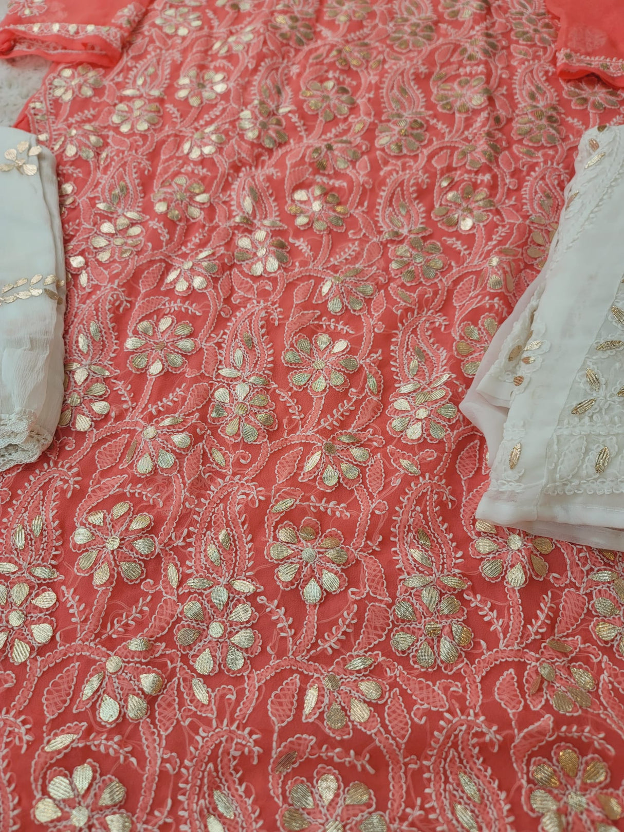 Fine chikankari Heavy studded gota Fabric georgette sharara Fabric 60gm georgette 2.25m crocia dupatta Fabric chiffon