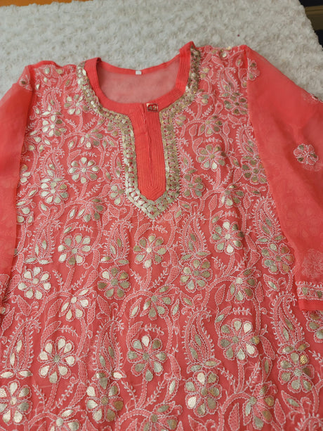 Fine chikankari Heavy studded gota Fabric georgette sharara Fabric 60gm georgette 2.25m crocia dupatta Fabric chiffon