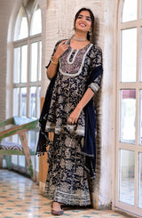 Premium cotton anarkali Gown with lining inside in beautiful schiffli pattern with mirror work.. Paired up with beautiful bandhni colourful dupatta