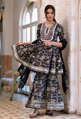 Premium cotton anarkali Gown with lining inside in beautiful schiffli pattern with mirror work.. Paired up with beautiful bandhni colourful dupatta