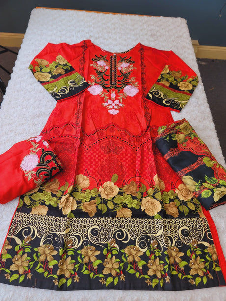 Pakistani linen Embroidered Salwar kameez Ready To Ship