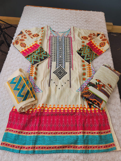 Pakistani linen Embroidered Salwar kameez Ready To Ship