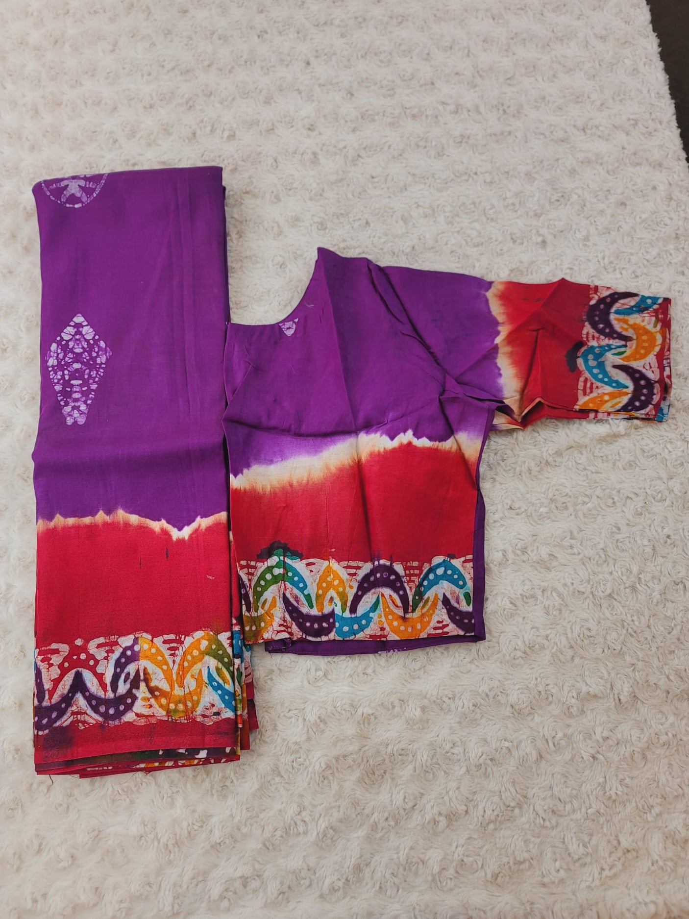Raw Silk Batik Saree with stitched blouse