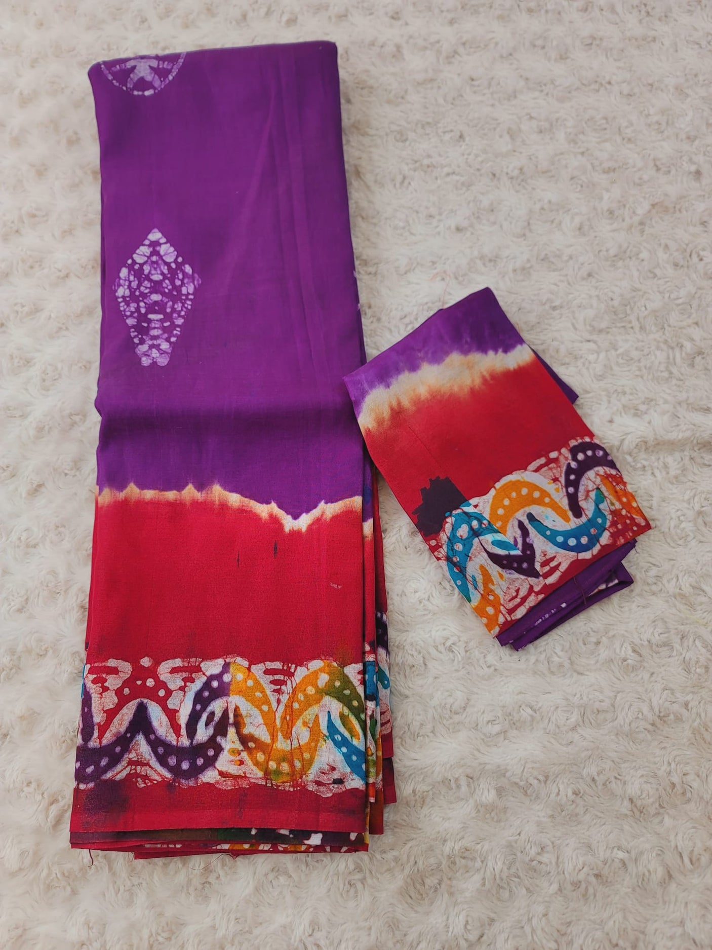 Raw Silk Batik Saree with stitched blouse