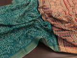 Soft muga cochin silk saree with ajrak printed pallu and blouse and printed body.*
