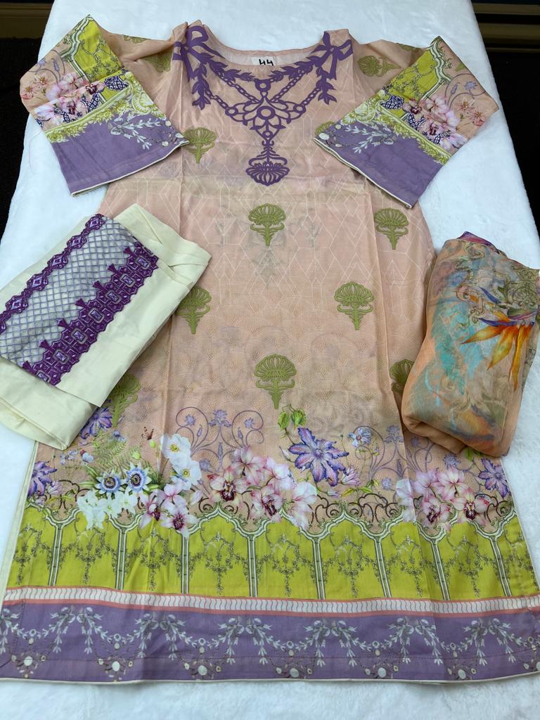 Pakistani lawn stitched  Embroidered Suit Ready To Ship