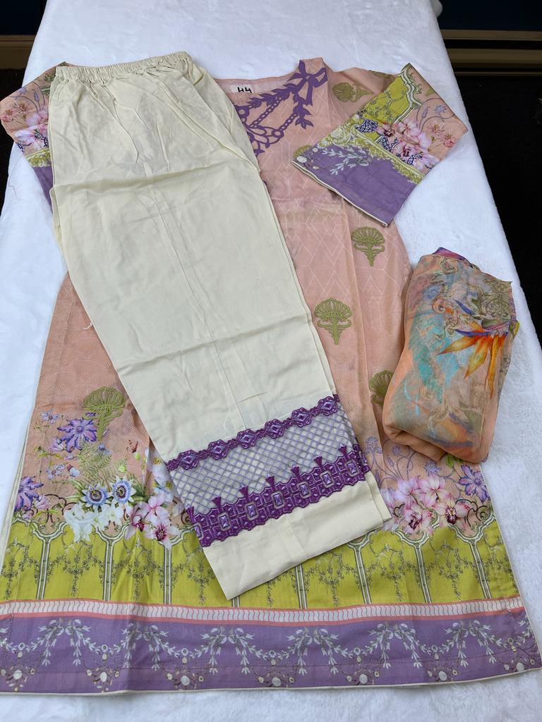 Pakistani lawn stitched  Embroidered Suit Ready To Ship