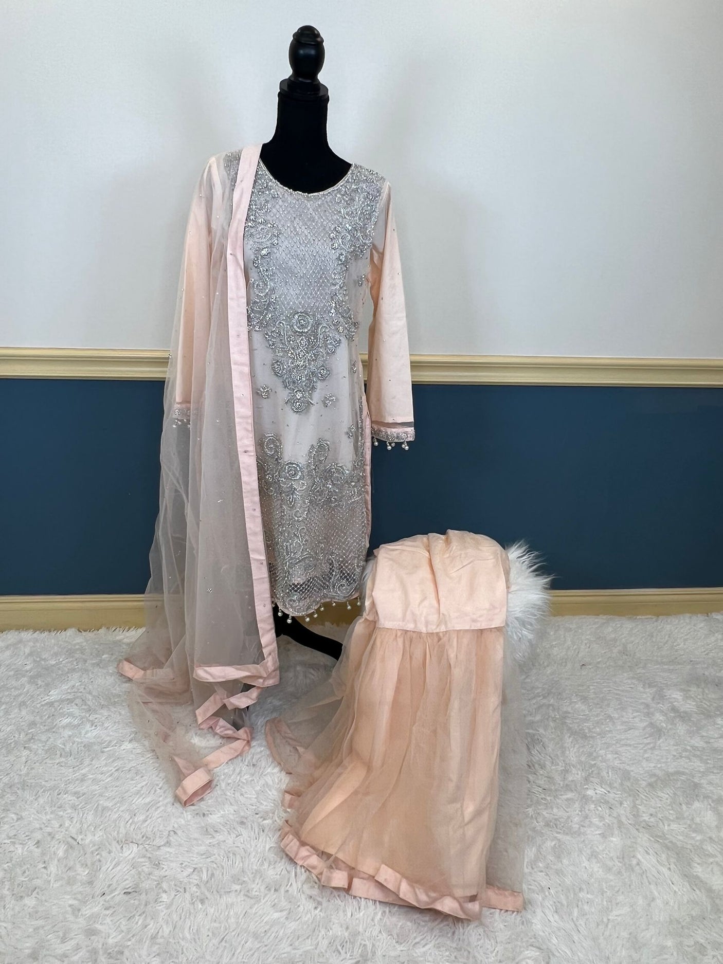 Eid special Pakistani orginal full  zardosi work boutique dress with gharara pant-100% original guaranteed