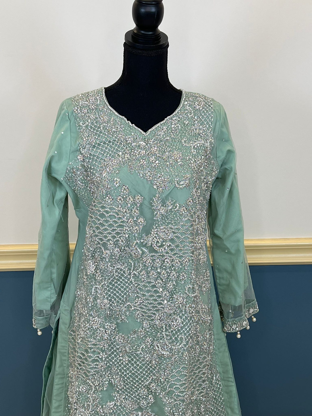 Pakistani orginal full  zardosi work boutique dress with gharara pant-100% original guaranteed