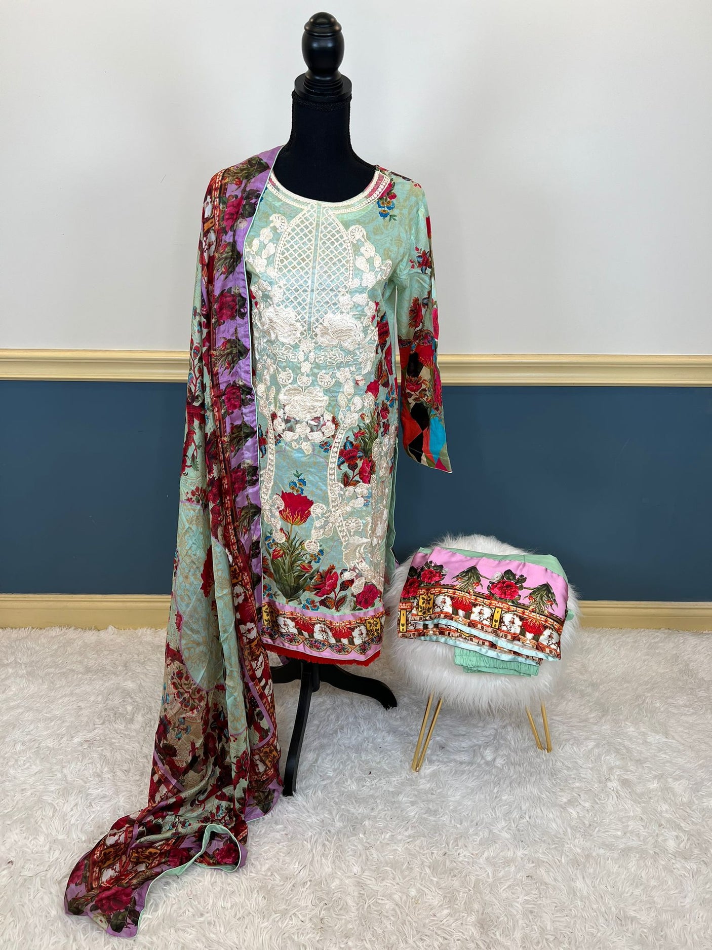 Pakistani Stitched lawn Embroidered Salwar kameez ready to ship