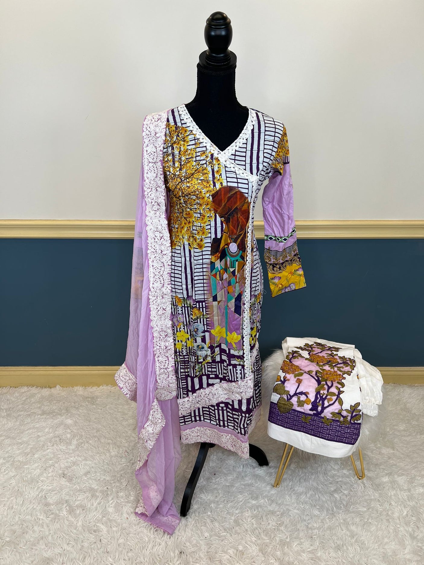 Pakistani Stitched lawn Embroidered Salwar kameez ready to ship