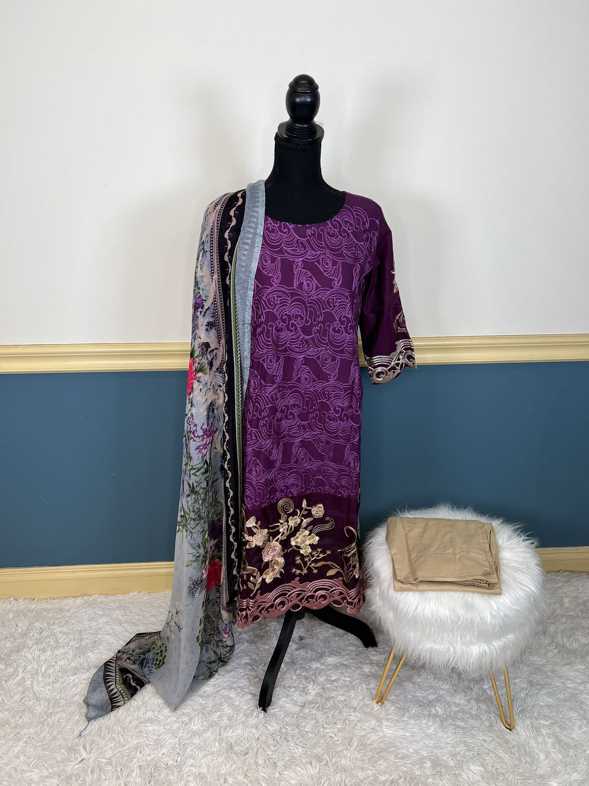 Indian Cotton Stitched Embroidery Suit Ready To Ship