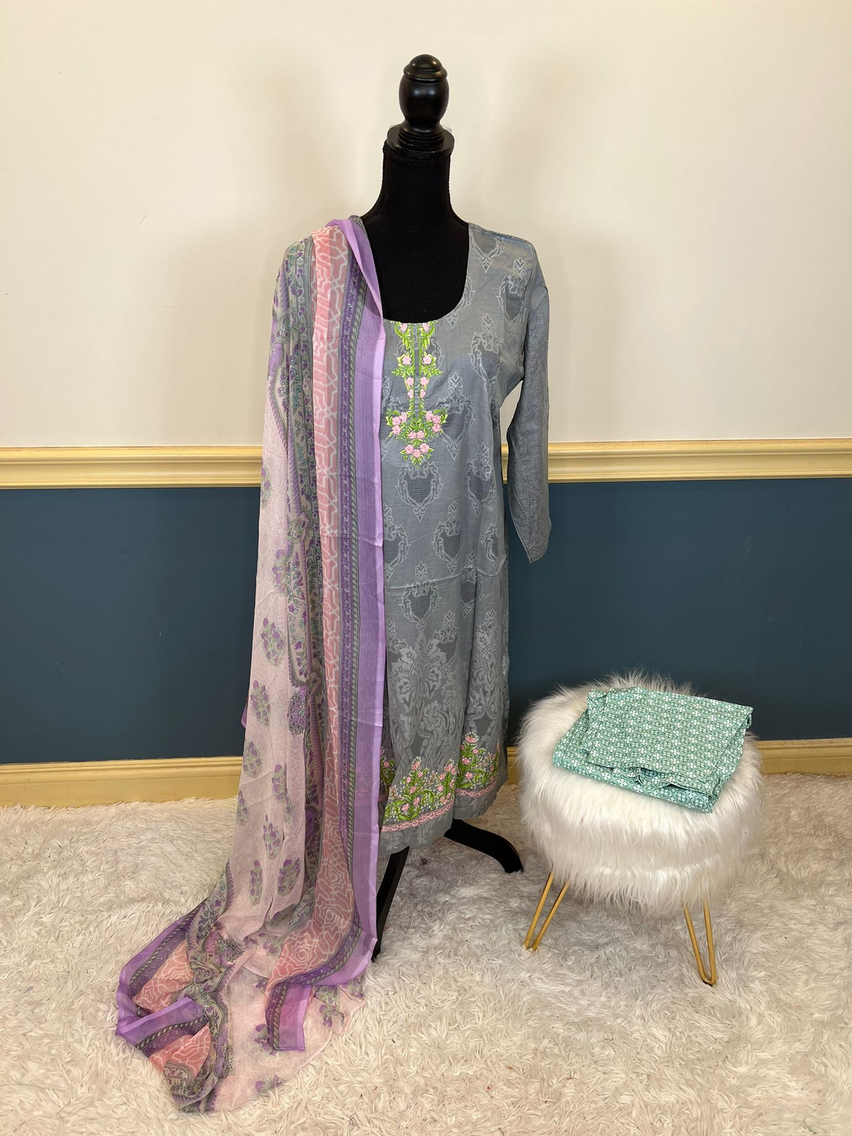 Indian Cotton Stitched Embroidery Suit Ready To Ship